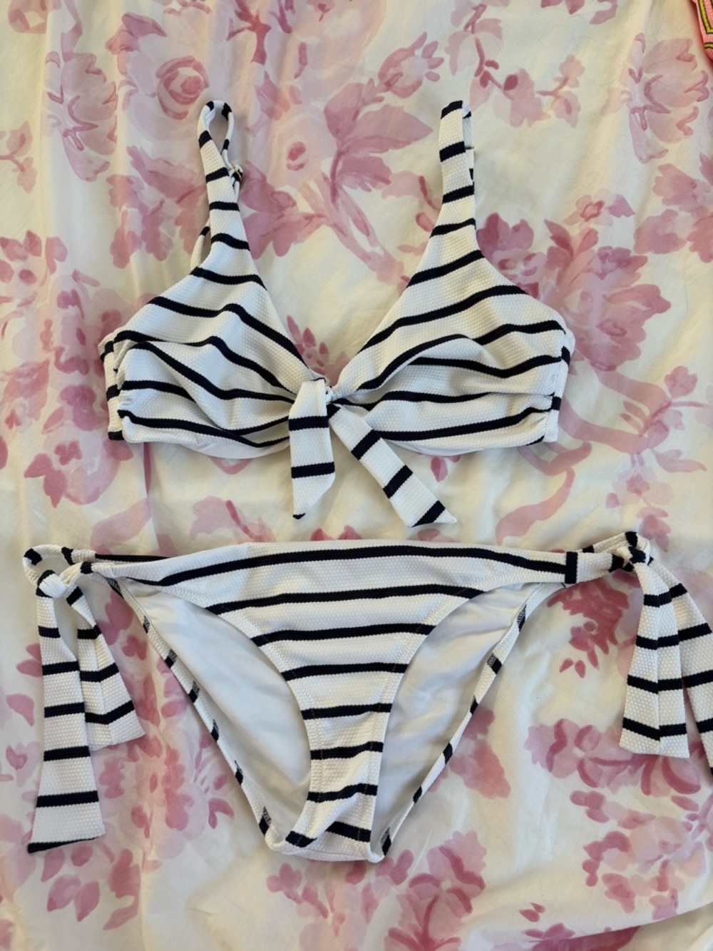 Melissa Odabash black and white stripe tie front bikini